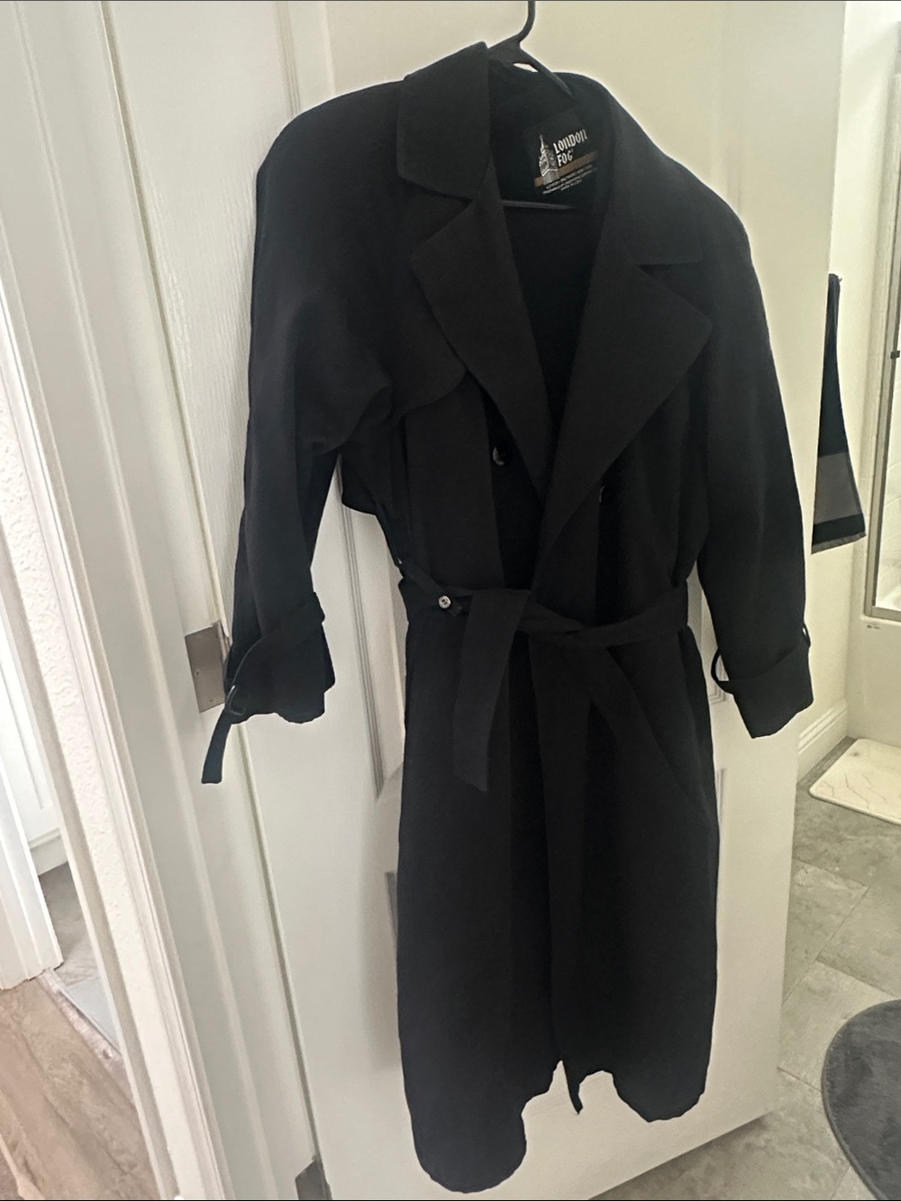 London Fog Black Long Trench Coat with Belt
